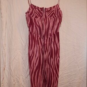 Fashion Nova Burgundy and White Striped Jumpsuit